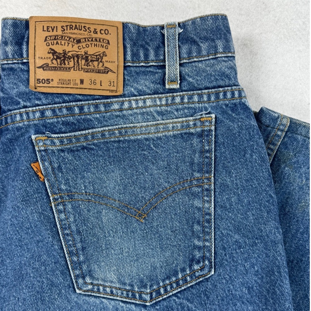 Vintage Levis‎ 505 Orange Tab Jeans 90s Mens 36x27 USA Straight Leg Medium Wash